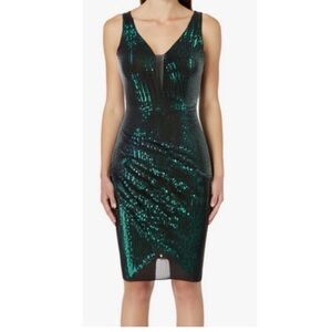 NWOT Grace Karin Deep V-Neck Sequin Party Mini Dress - Emerald Green